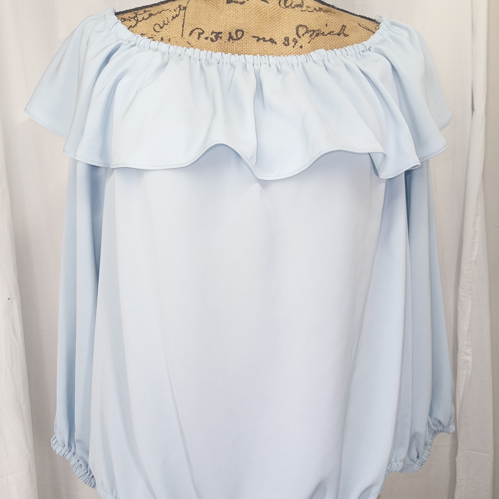 Michael Kors Powder Blue Off-Shoulder Ruffle Blouse